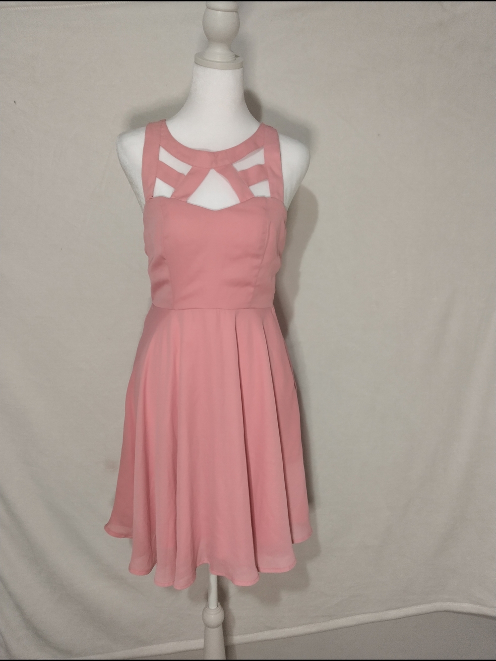 Windsor Pink Strappy Cutout Fit-and-Flare Mini Dress